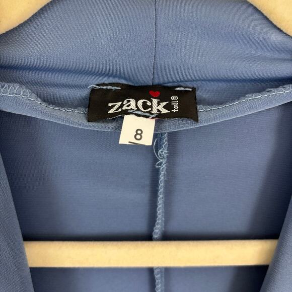 Zack Tall High Leg Slit Dress Asymmetrical Deep V Light Blue Wedding Guest 8 - Picture 7 of 11